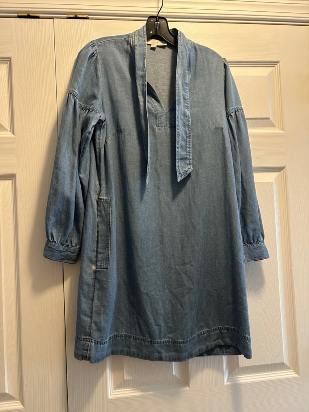 LOFT Light Blue Denim Tunic with Neck Tie